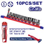 Juego de dados de impacto de 10 piezas de 3/8"DR. EMSSD38104